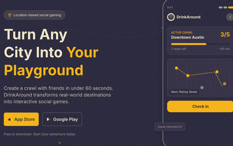 DrinkAround — location-based social gaming app turning cities into interactive crawls